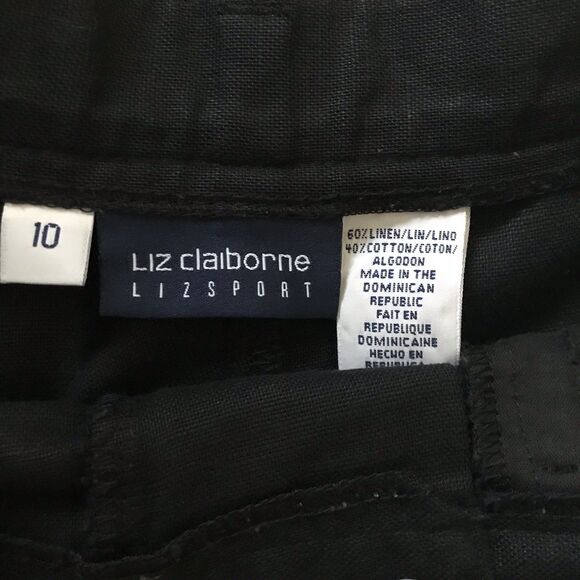 Vintage Liz Claiborne Black Linen Cotton Mid Rise Classic Pleated Trousers - M - Picture 8 of 8